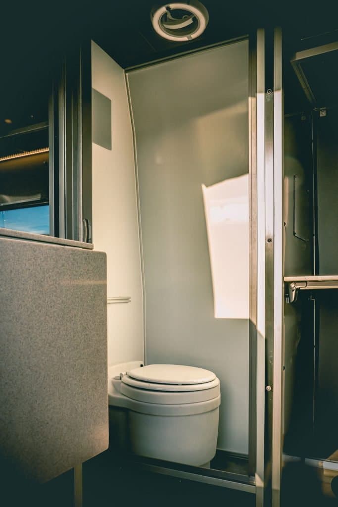 camper van interior with bathroom